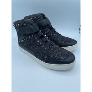Faranzi Jeremy Black Glitter Studded‎ High Top Sneakers Mens Size 10 F41607